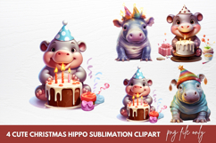 Cute Christmas Hippo Sublimation Clipart Product Image 1