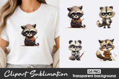 Cute Raccoon Watercolor Clipart PNG Product Image 1