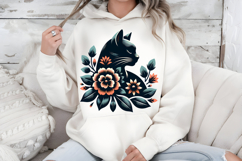 Folk Art Black Cat PNG, Floral Botanical Sublimation Product Image 7
