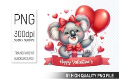 Cute Koala Clipart PNG, Valentine&#039;s Day Animal PNG File Product Image 1