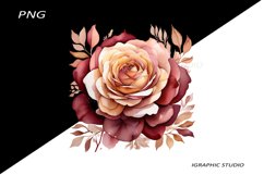 Burgundy Rose PNG, Watercolor Flowers Bouquet Product Image 1