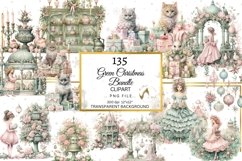 Shabby Green and Pink Christmas Bundle Clipart, Green Xmas Product Image 5