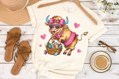 Cute Easter Highland Cow Clipart, Happy Easter Sublimation Product Image 2