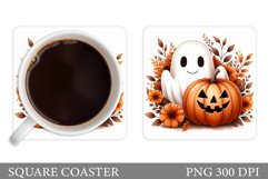 Fall Ghost Coaster Sublimation. Cute Ghost Coaster Design Product Image 1