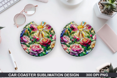 Flower Car Coaster Sublimation| Summer Flowers Coaster PNG Product Image 1