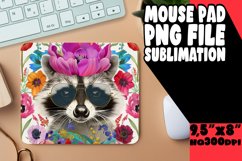 Floral Raccoon Mouse Pad for Sublimation PNG Product Image 1