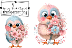 Whimsical Spring Bird Clipart Watercolor PNG Product Image 1