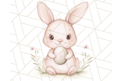 Pastel Pink Easter Bunny Egg and Flowers Clipart PNG Product Image 3