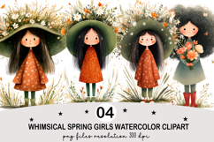 Whimsical Spring Girls Clipart Watercolor png Product Image 1