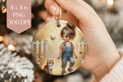 Cute Girl and Kitten Ornament PNG Product Image 1