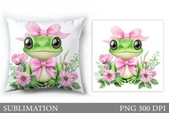 Cute Frog Pillow Sublimation. Frog Flowers Pillow Design Product Image 1