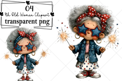 Whimsical July 4th Old Women Clipart Watercolor PNG Product Image 1