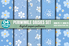 Periwinkle Daisies Set Digital Paper Background Bundle PNG Product Image 9
