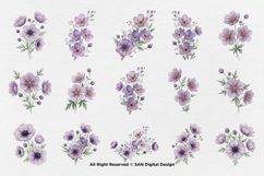 15 Bundle Watercolor Anemones Flower Wall Art Botanical Product Image 8