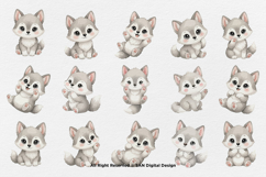 15 Bundle Watercolor Wolf Grey Nigh Animal Wildlife Kids Product Image 8