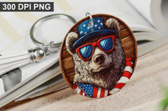 4Th Of July Bear Keychain Sublimation - Round Keychain PNG Product Image 1