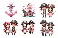 Couple Pirate in Valentine Watercolor Clipart Product Image 8