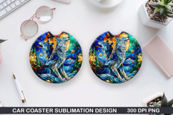 Foxes Wolves Car Coaster Sublimation| Foxes Coaster PNG Product Image 1