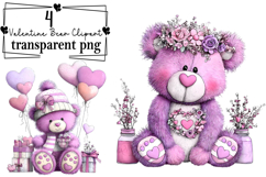 Whimsical Valentine Teddy Bear Clipart Watercolor PNG Product Image 1