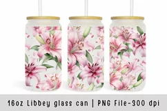 Lily Flower glass can wrap, Watercolor flowers sublimation Product Image 1