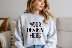 Ash Gildan 18000 Sweatshirt Mockup,G18000 Crewneck Sweatshir Product Image 1