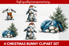 4 Christmas Bunny Clipart | Cute Holiday Bunny PNG Illus Product Image 1