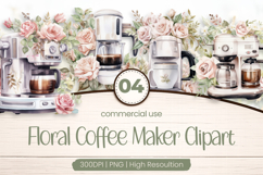 Floral Coffee Maker Clipart PNG Product Image 1