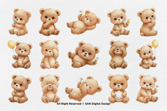 15 Bundle Watercolor Baby Bear Brown Wild Grizzly Forest Product Image 8
