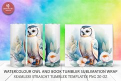 Polar Owl Glitter Tumbler Sublimation Wrap, Watercolor Seaml Product Image 1