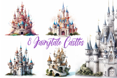 8 Fairy Tale Princess Castles Illustration Cartoon Royal JPG Product Image 1