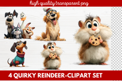 4 Quirky Reindeer Clipart Set | Fun Holiday Reindeer PNG Product Image 1