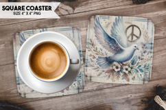 Dove, Birds &amp; Others, Buffalo Plaid Square Coaster PNG Product Image 1