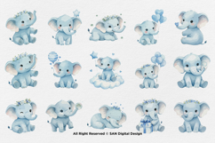 15 Bundle Watercolor Blue Elephant Big Fun Animal Wildlife Product Image 8