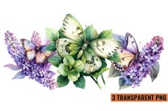 Watercolor Butterflies With Flowers Clipart PNG , Product Image 1