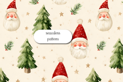 Christmas Tree Seamless Pattern with Golden Stars Product Image 1