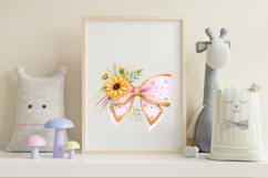 Gold Accent Boho Sunflower Coquette Bow Clipart Product Image 7