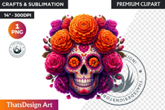 Floral Sugar Skull Day of the Dead Clipart, dia de muertos Product Image 1