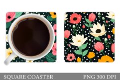 Flowers Coaster Sublimation. Square Coaster Flowers Design Product Image 1