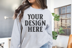 Gildan 18000 Ash Mockup , Crewneck Sweatshirt Boho Mock-up Product Image 1