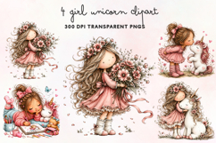 Girl Unicorn Clipart PNG Product Image 1