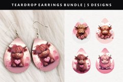 Highland Cow Teardrop Earring Sublimation PNG Design Product Image 1