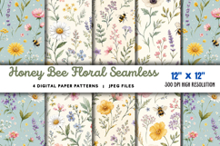 Honey Bee Floral Seamless Digital JPG Product Image 1