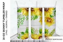 Wooden Sunflower Tumbler Wrap Sublimation Design PNG Product Image 1