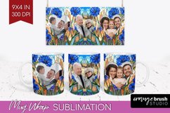 Stained Glass Photo Mug Wrap PNG - Flowers Picture Frame Mug Product Image 1