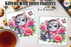 Cute Kitten with Pink Roses and Butterfly Coaster Design Product Image 1