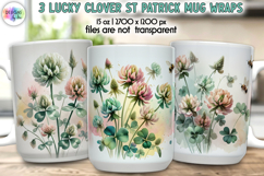 Lucky Clover St Patrick Mug Wrap, Watercolor Floral Shamrock Product Image 1