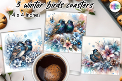 Winter Birds Coaster PNG, Elegant Watercolour Bird Coasters Product Image 1