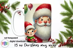Cute Christmas Mug Wrap, Santa Claus Mug Wrap PNG, !5 oz Mug Product Image 1