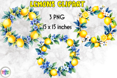 Watercolour Lemon Wreath Clipart, Vibrant Lemons PNG Product Image 1