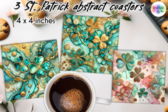 St. Patrick’s Day Clover Coasters, Alcohol Ink Shamrocks PNG Product Image 1